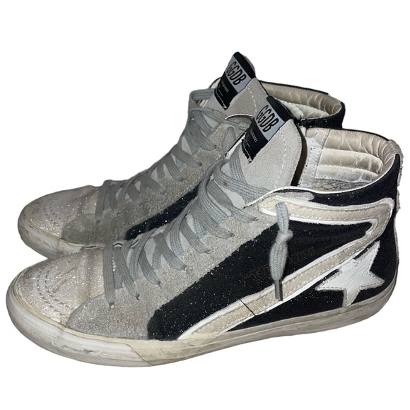Golden Goose Shoes Womens Black And White Glitter Golden Goose